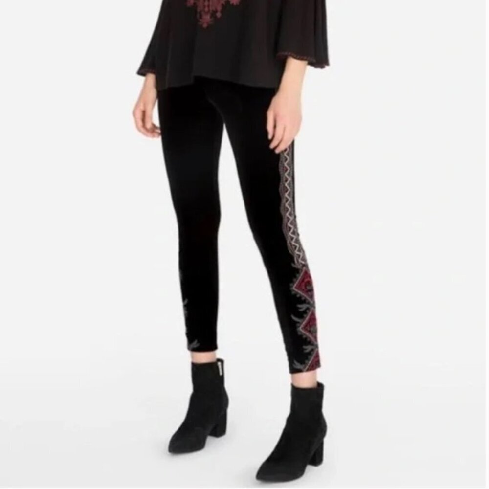 Johnny Was Workshop Blair Black Velvet Embroidered Boho Pull On Leggings Sz 3X
